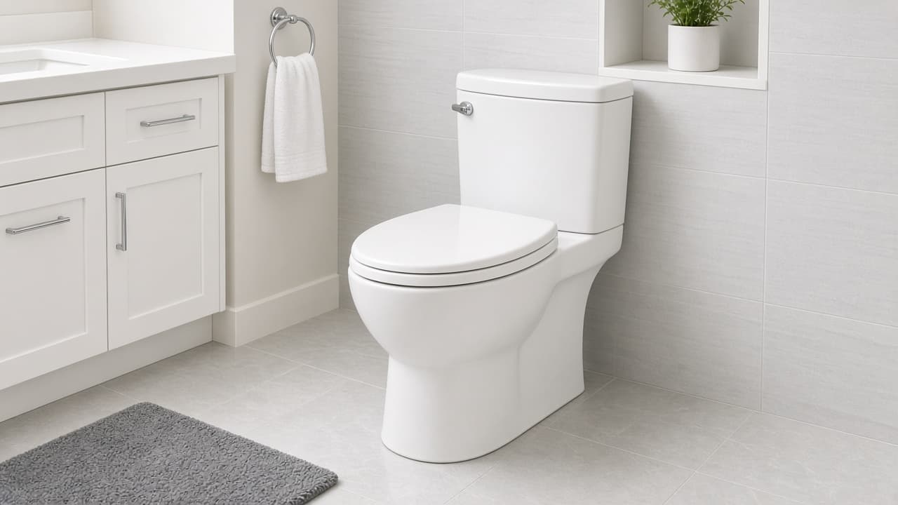 Clean bathroom toilet that may need repair or replacement